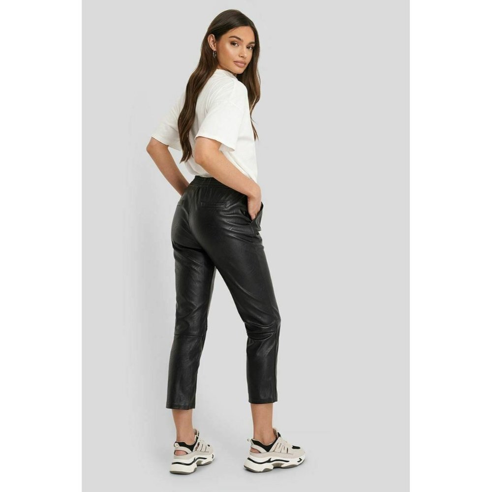 SPARKZ COPENHAGEN Cool Stretch Faux Leather Moto Crop Pants Black